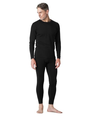 LAPASA Herren 100% Merinowolle Thermounterwäsche Set, Premium Merino Wolle Unterhemd & Unterhosen, warme Thermo Funktionsunterwäsche (M31, Warm, Large, schwarz) von LAPASA