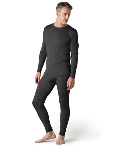LAPASA Herren 100% Merinowolle Thermounterwäsche Set, Premium Merino Wolle Unterhemd & Unterhosen, warme Thermo Funktionsunterwäsche (M31, Warm, small, Dunkelgrau) von LAPASA