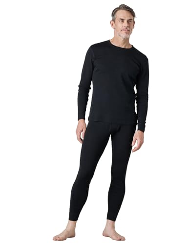LAPASA Herren 100% Merinowolle Thermounterwäsche Set, Premium Merino Wolle Unterhemd & Unterhosen, warme Thermo Funktionsunterwäsche M31, Schwarz meliert (Warm M31), S von LAPASA