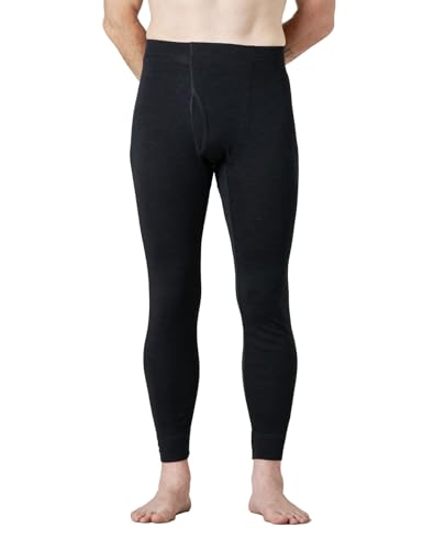 LAPASA Herren 100% Merinowolle Unterhosen, warme Thermounterhosen mittlere Dicke Thermounterwäsche M68, Schwarz meliert (Extra warm), M von LAPASA