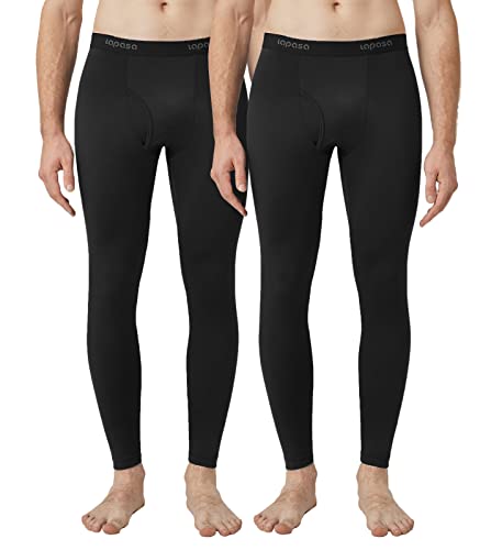 LAPASA Herren Innenfleece Thermo Unterhose, warme Funktionsunterwäsche Thermohosen M10, Schwarz (2 Pack), M von LAPASA