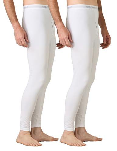 LAPASA Herren Innenfleece Thermo Unterhose, warme Funktionsunterwäsche Thermohosen M10, Weiß (2 Pack), XL von LAPASA