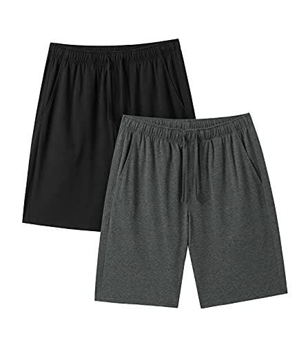 LAPASA Herren American Style Pyjama Shorts Schlafanzug Kurze Hose Bermudas 2er Pack M93, Dunkelgrau Meliert, Schwarz, M,2er Pack von LAPASA