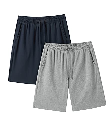 LAPASA Herren 2er-Pack American Style Pyjama Shorts Schlafanzug kurze Hose Bermudas M93,Grau Meliert, Navy Blau, S,2er Pack von LAPASA