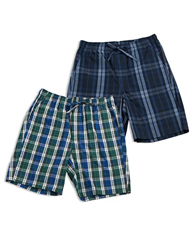LAPASA Herren Pyjama Shorts Baumwolle Kurze Schlafanzughose Freizeithose 2er Pack M92, Hellgrün + Navy Blau, Navy Blau + Blau, S,2er Pack von LAPASA
