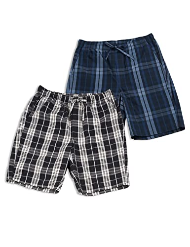 LAPASA Herren 2er-Pack Schlafshorts American Style Baumwolle Kurze Schlafanzughose Freizeithose M92, Schwarz + Weiß, Navy Blau + Blau, S,2er Pack von LAPASA