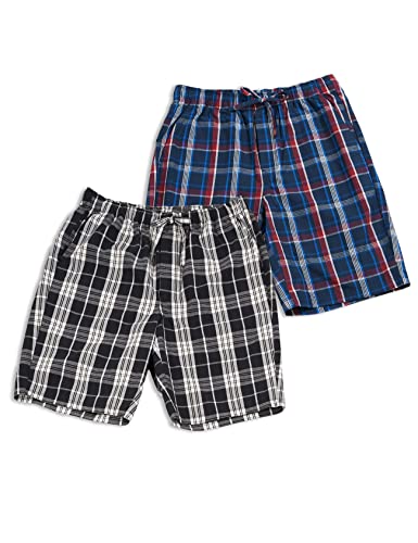 LAPASA Herren 2er-Pack Schlafshorts American Style Baumwolle Kurze Schlafanzughose Freizeithose M92, Schwarz + Weiß, Navy Blau + Rot, M,2er Pack von LAPASA