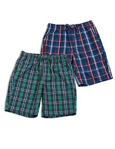 LAPASA Herren Pyjama Shorts Baumwolle kurze Schlafanzughose Freizeithose 2er Pack M92, Dunkelgrün + Navy Blau, Navy Blau + Rot, XXL,2er Pack von LAPASA