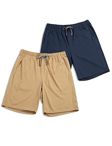 LAPASA Herren 2er-Pack Schlafshorts mit Taschen, American Style Poly-Baumwolle Kurze Schlafanzughose Loungehose Freizeithose M93, Marineblau, Hellbraun, S von LAPASA