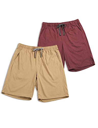 LAPASA Herren 2er-Pack Schlafshorts mit Taschen, American Style Poly-Baumwolle kurze Schlafanzughose Loungehose Freizeithose M93, Burgund, Hellbraun, S von LAPASA