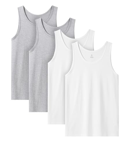 LAPASA Herren 4er Pack Unterhemd 100% Baumwolle Classic Tanktop Atmungsaktiv Rundhals Fitness Achselshirt Muskelshirt M36, Grau*2+Weiß*2, XXL LAPASA Herren 4er Pack Unterhemd 100% Baumwolle Classic Tanktop Atmungsaktiv Rundhals Fitness Achselshirt Muskelshirt M36, Grau*2+Weiß*2, XXL von LAPASA