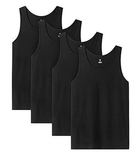 LAPASA Herren 4er Pack Unterhemd 100% Baumwolle Classic Tanktop Atmungsaktiv Rundhals Fitness Achselshirt Muskelshirt M36, Schwarz*4, L von LAPASA