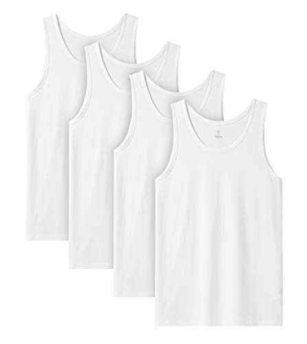 LAPASA Herren 4er Pack Unterhemd 100% Baumwolle Classic Tanktop Atmungsaktiv Rundhals Fitness Achselshirt Muskelshirt M36, Weiß*4, XXL von LAPASA