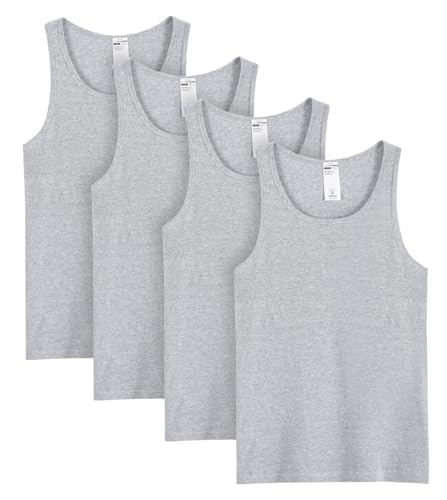 LAPASA Herren Baumwolle Unterhemd 4er Pack Classic Tank Top Fitness Rundhals Einfarbig ärmellose Achselshirt Muskelshirt M35 (Grau 4 Pack), XXL von LAPASA
