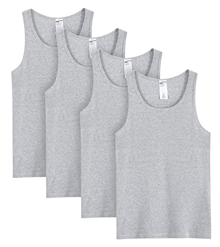 LAPASA Herren Baumwolle Unterhemd 4er Pack Classic Tank Top Fitness Rundhals Einfarbig ärmellose Achselshirt Muskelshirt M35 (Grau 4 Pack), L von LAPASA