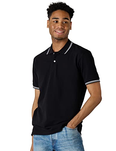 LAPASA Herren Classic Pique Cotton Kurzarm Poloshirt Gestreifter Kragen Golf T-Shirt M19 Schwarz M von LAPASA