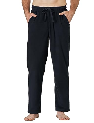 LAPASA Herren Fleece Pyjamahose Relaxed Fit Lounge Hose M128 Extra Warm, Schwarz, L von LAPASA