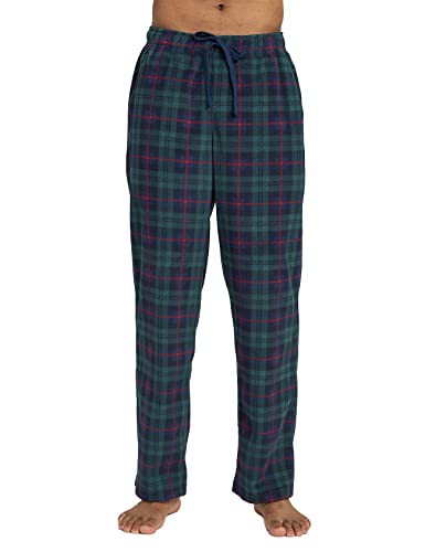 LAPASA Herren Fleece Pyjamahose Relaxed Fit Lounge Hose M128, Dunkelgrün & Navy Blau Kariert, XS von LAPASA