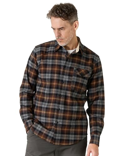 LAPASA Herren Hemd Langarm Baumwolle Flanellhemden, Langarmhemd Kariertes Freizeithemden Faschingskostüme Regular fit Männer Oberteile M138, Braun & Grau, M von LAPASA