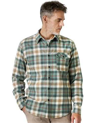 LAPASA Herren Hemd Langarm Baumwolle Flanellhemden, Langarmhemd Kariertes Freizeithemden Faschingskostüme Regular fit Männer Oberteile M138, Grün & Weiß, S von LAPASA