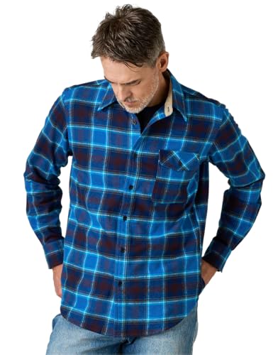 LAPASA Herren Hemd Langarm Baumwolle Flanellhemden, Langarmhemd Kariertes Freizeithemden Faschingskostüme Regular fit Männer Oberteile M138, Navy & Blau, L von LAPASA