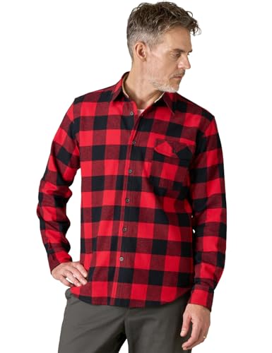 LAPASA Herren Hemd Langarm Baumwolle Flanellhemden, Langarmhemd Kariertes Freizeithemden Faschingskostüme Regular fit Männer Oberteile M138, Schwarz & Rot, L von LAPASA