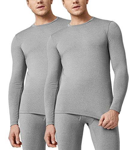 LAPASA Herren Innenfleece Thermo Unterhemd, Thermounterwäsche Oberteil Funktionsunterwäsche Warm M09, Hellgrau (2 Pack Oberteile), M von LAPASA