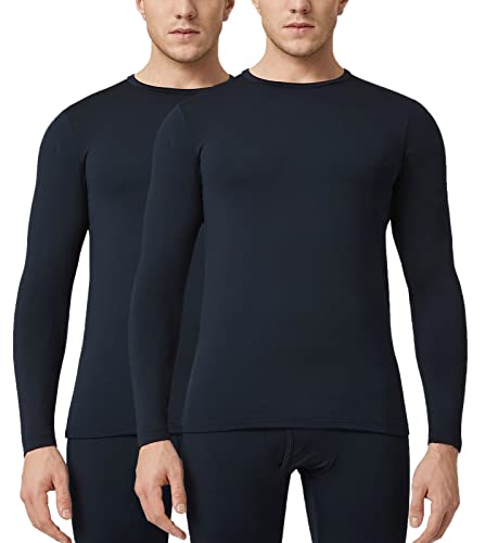 LAPASA Herren Innenfleece Thermo Unterhemd, Thermounterwäsche Oberteil Funktionsunterwäsche Warm M09, Navy Blau (2 Pack Oberteile), S von LAPASA