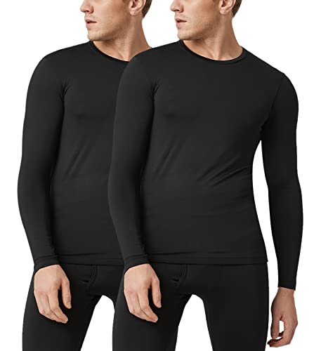 LAPASA Herren Innenfleece Thermo Unterhemd, Thermounterwäsche Oberteil Funktionsunterwäsche Warm M09, Schwarz (2 Pack Oberteile), M von LAPASA