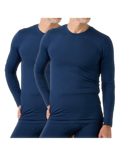 LAPASA Herren Innenfleece Thermo Unterhemd, Thermounterwäsche Oberteil Funktionsunterwäsche M55, Blau Meliert (Wärmer, 2 Pack Oberteile), XL von LAPASA