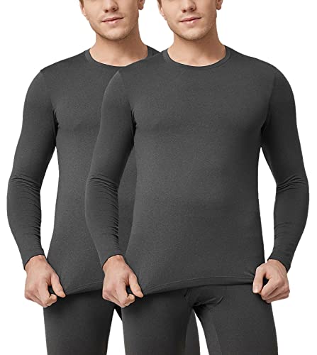 LAPASA Herren Innenfleece Thermo Unterhemd, Thermounterwäsche Oberteil Funktionsunterwäsche M55, Dunkelgrau (Wärmer, 2 Pack Oberteile), L von LAPASA