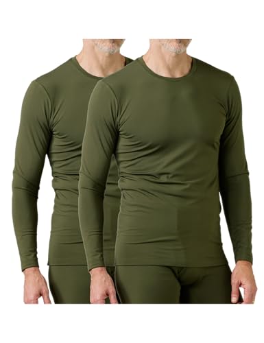 LAPASA Herren Innenfleece Thermo Unterhemd, Thermounterwäsche Oberteil Funktionsunterwäsche M55, Dunkelgrün (Wärmer. 2 Pack Oberteile), XL von LAPASA