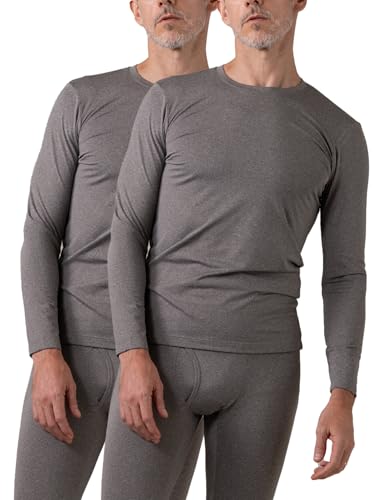 LAPASA Herren Innenfleece Thermo Unterhemd, Thermounterwäsche Oberteil Funktionsunterwäsche M55, Hellgrau (Wärmer, 2 Pack Oberteile), XXL von LAPASA