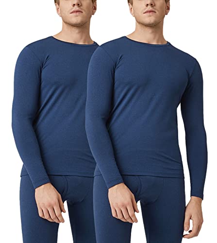 LAPASA Herren Innenfleece Thermo Unterhemd, Thermounterwäsche Oberteil Funktionsunterwäsche Warm M09, Blau Meliert (2 Pack Oberteile), XL von LAPASA