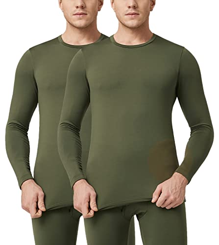 LAPASA Herren Innenfleece Thermo Unterhemd, Thermounterwäsche Oberteil Funktionsunterwäsche Warm M09, Dunkelgrün (2 Pack Oberteile), S von LAPASA