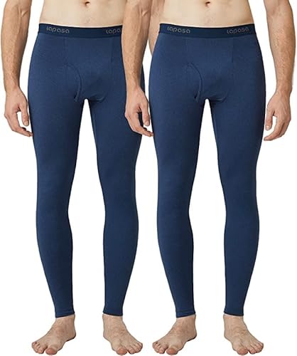 LAPASA Herren Innenfleece Thermo Unterhose, warme Funktionsunterwäsche Thermohosen M10, Blau meliert (2 Pack), L von LAPASA