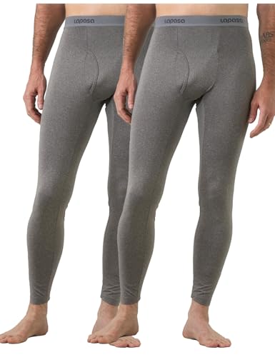 LAPASA Herren Innenfleece Thermo Unterhose, warme Funktionsunterwäsche Thermohosen M10, Hellgrau (2 Pack), S von LAPASA