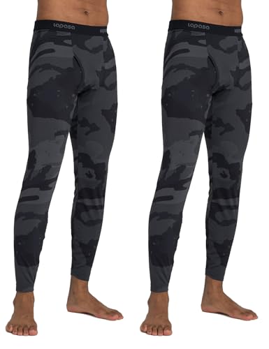 LAPASA Herren Innenfleece Thermo Unterhose, warme Funktionsunterwäsche Thermohosen M10, Tarnung Dunkelgrau (2 Pack), L von LAPASA