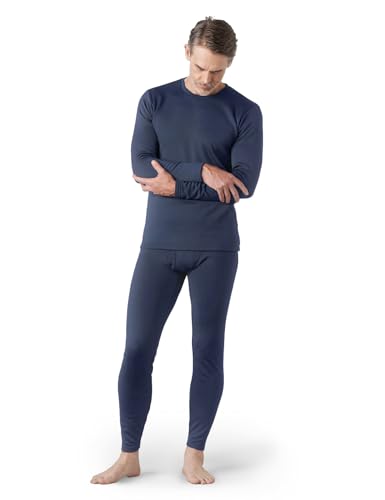 LAPASA Herren Innenfleece Thermounterwäsche Set, Thermounterhemd & Thermohosen Funktionsunterwäsche M24, Blau meliert (Extra warm), S von LAPASA