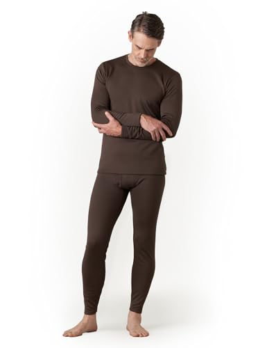 LAPASA Herren Innenfleece Thermounterwäsche Set, Thermounterhemd & Thermohosen Funktionsunterwäsche M24, Dunkelbrown (Extra warm), S von LAPASA