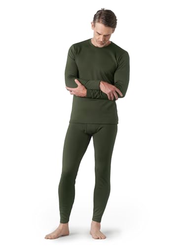 LAPASA Herren Innenfleece Thermounterwäsche Set, Thermounterhemd & Thermohosen Funktionsunterwäsche M24, Grün (Extra warm), S von LAPASA