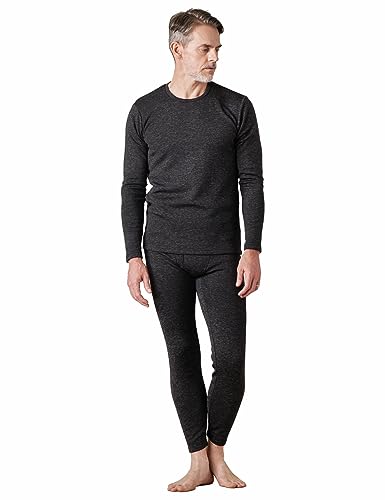 LAPASA Herren Innenfleece Thermounterwäsche Set, Thermounterhemd & Thermohosen Funktionsunterwäsche M24, Schwarz Meliert (Extra warm), XL von LAPASA