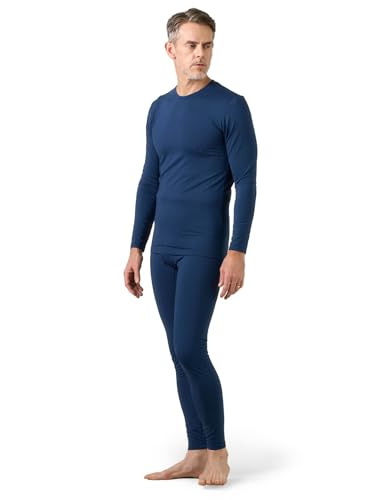 LAPASA Herren Innenfleece Thermounterwäsche Set, Thermounterhemd & Thermohosen Funktionsunterwäsche M57, Blau meliert (Wärmer), S von LAPASA