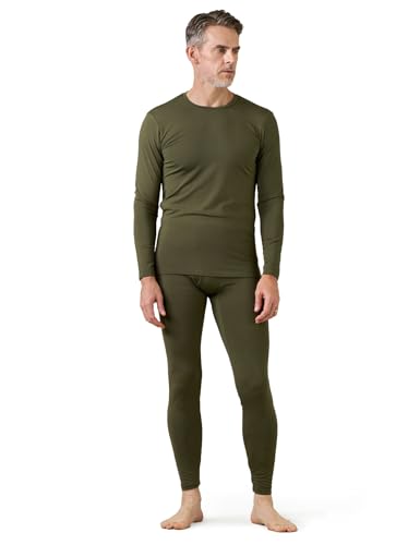LAPASA Herren Innenfleece Thermounterwäsche Set, Thermounterhemd & Thermohosen Funktionsunterwäsche M57, Grün (Wärmer), XL von LAPASA