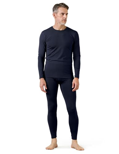 LAPASA Herren Innenfleece Thermounterwäsche Set, Thermounterhemd & Thermohosen Funktionsunterwäsche M57, Navy Blau (Wärmer), M von LAPASA