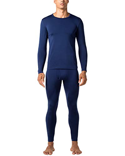 LAPASA Herren Innenfleece Thermounterwäsche Set, Thermounterhemd & Thermohosen Funktionsunterwäsche M57, Navy Blau (Wärmer), S von LAPASA