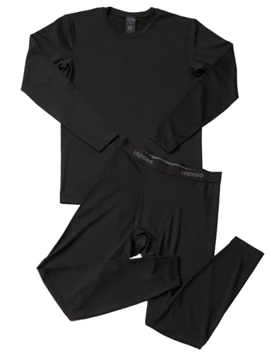 LAPASA Herren Innenfleece Thermounterwäsche Set, Thermounterhemd & Thermohosen Funktionsunterwäsche M57, Schwarz (Wärmer), L von LAPASA