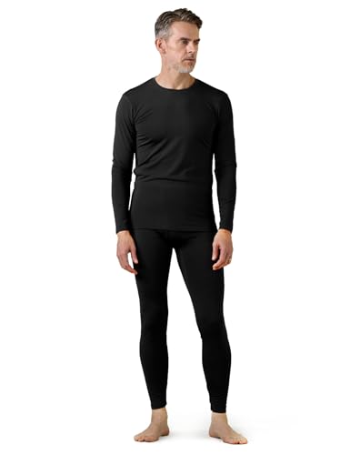 LAPASA Herren Innenfleece Thermounterwäsche Set, Thermounterhemd & Thermohosen Funktionsunterwäsche M57, Schwarz (Wärmer), L von LAPASA