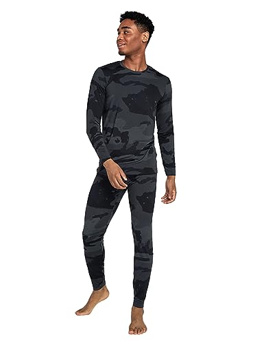LAPASA Herren Innenfleece Thermounterwäsche Set, Thermounterhemd & Thermohosen Funktionsunterwäsche M57, Tarnung Dunkelgrau (Wärmer), L von LAPASA