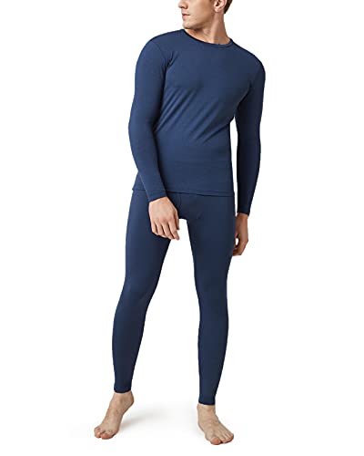 LAPASA Herren Innenfleece Thermounterwäscheset, Thermounterhemd & Thermohosen Funktionsunterwäsche Sets M11, Blau meliert (Warm), S von LAPASA